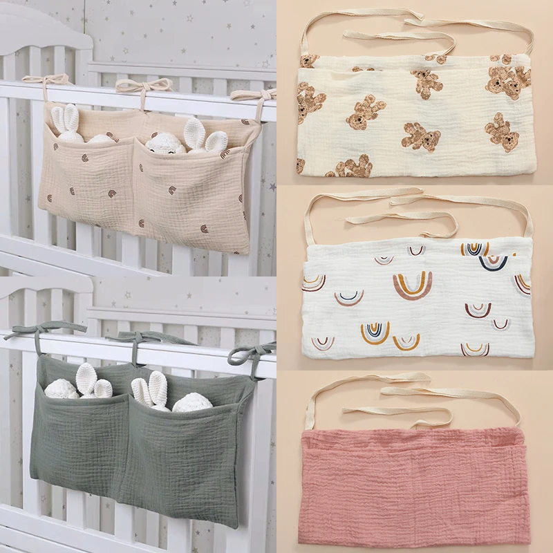 

39x20cm 1PCS Large Baby Crib Storage Bag Cotton Multifunctional Newborn Bed Headboard Organizer For Kids Baby Bedding Diaper Bag