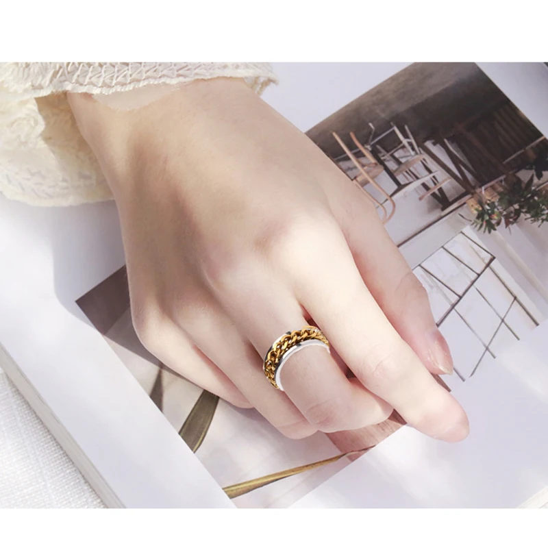 Bohemian Silver Color Titanium Stainless Steel Cocktail Rings Men Punk Statement Chain Finger Rings for Women Metal Jewelry finger ring silver ring stainless steel ring chain ring