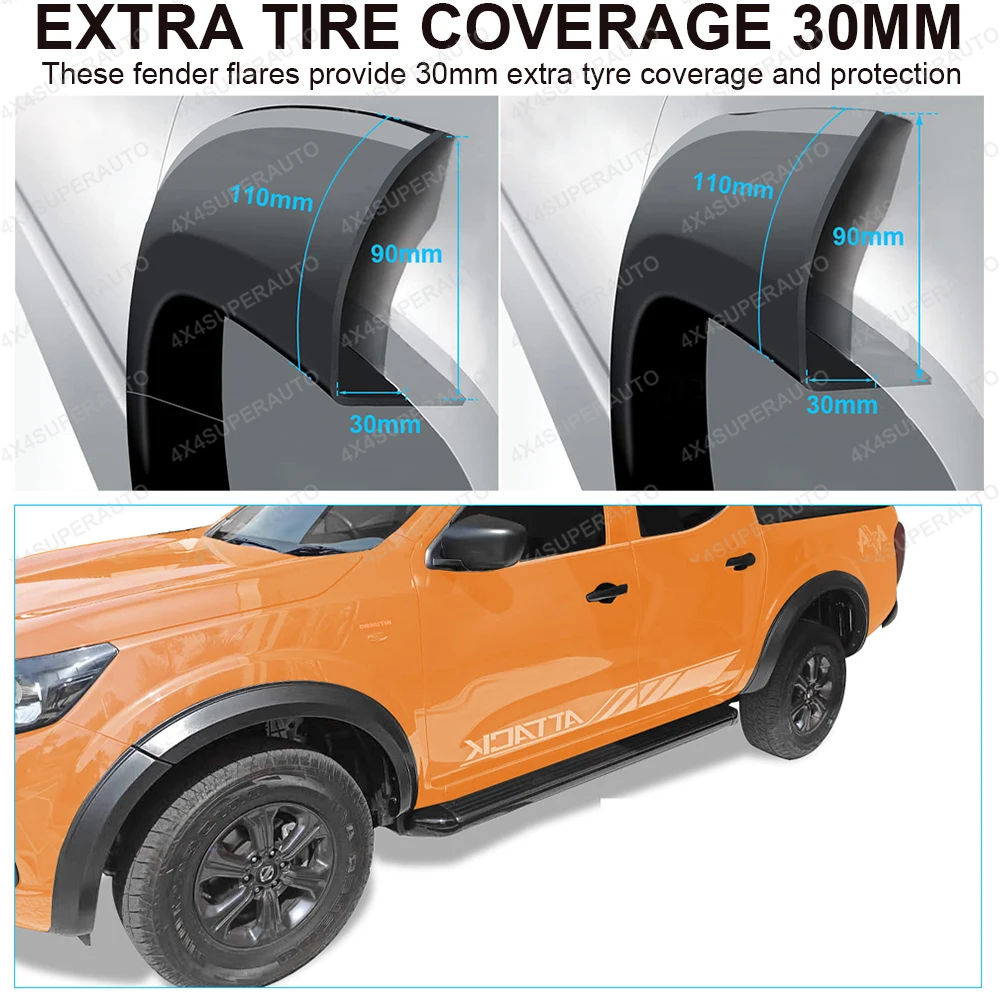 닛산 나바라 프론티어 NP300 D23 2015-2020 더블캡 픽업 차량용 OEM 스타일 슬림 휠 아치 펜더 플레어 머드가드 악세사리