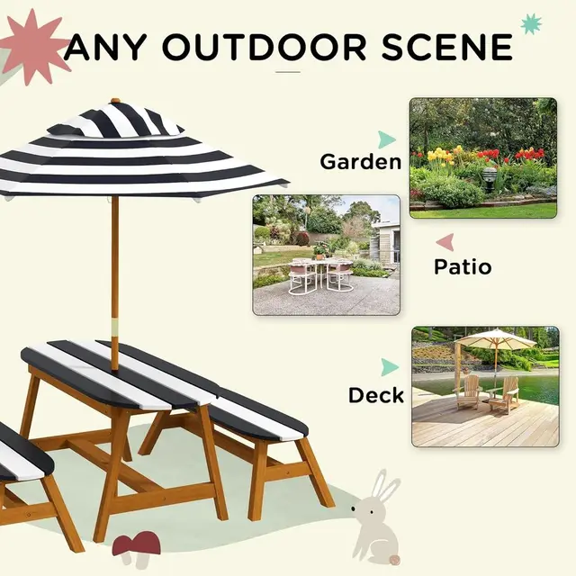 Wooden Picnic Table and Bench Set for Kids, Umbrella Included, Suitable for Ages 3-8, Outdoor/Indoor Use 5