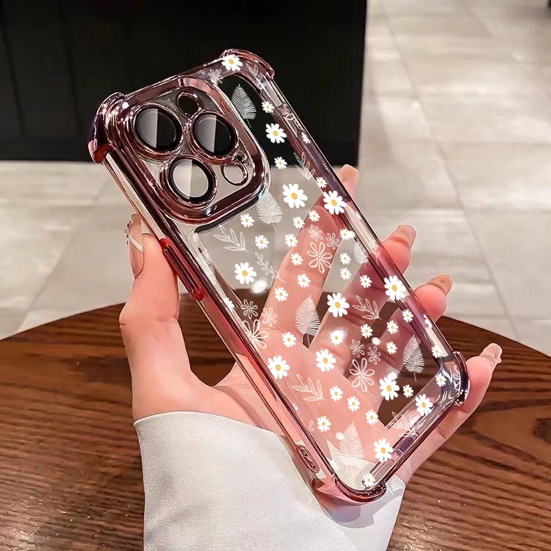 Plating Flower Transparent Phone Case Cover