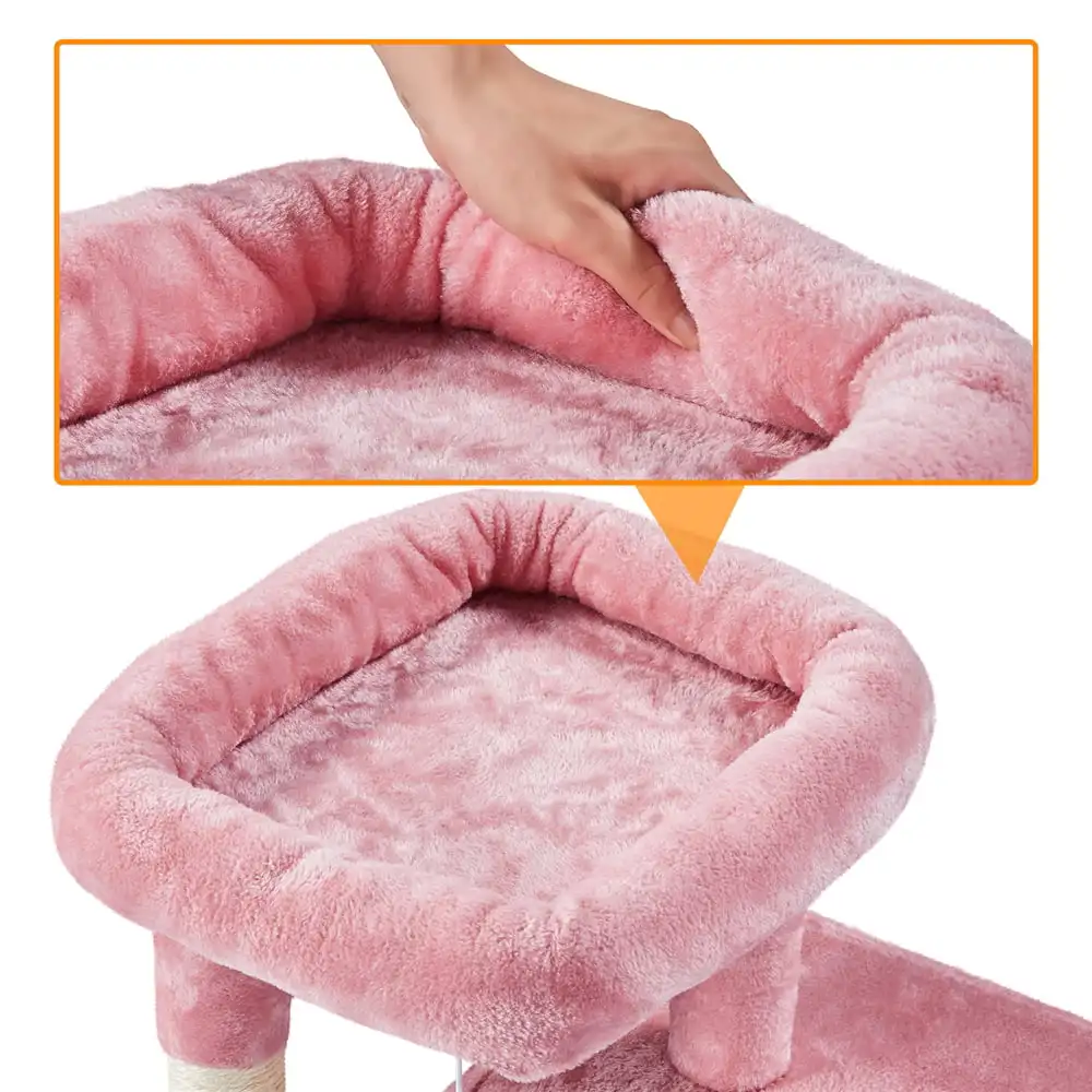 Multilevel Plush Cat Tree with Double Condos and Furry Ball for Cats