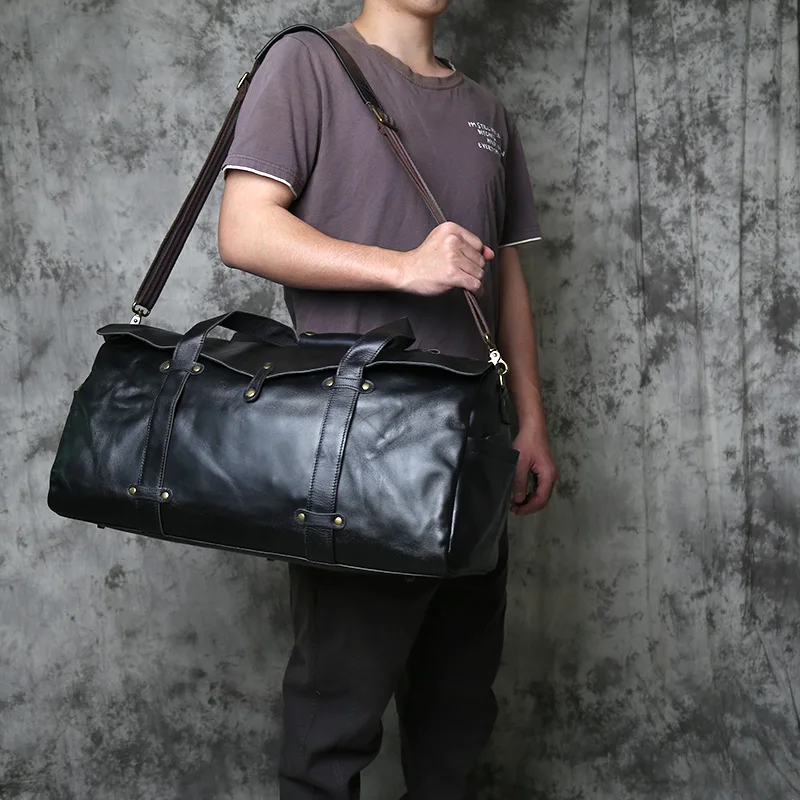 NZPJ Genuine Leather Men's Travel Bag Large Capacity Outdoor Handbag Casual Top Layer Cowhide Fitness Bag For 16 Laptop Bag