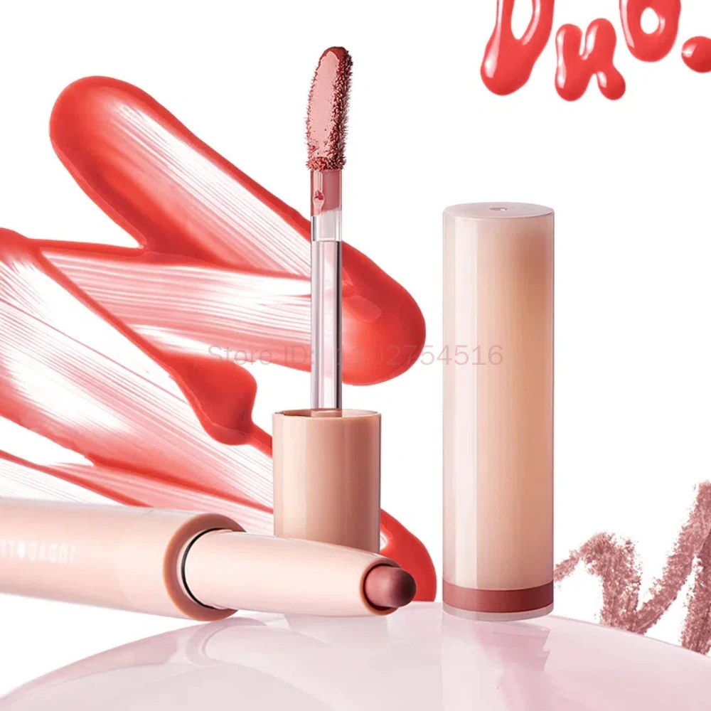 Judydoll Double Head Lip Gloss Lip Liner 2-in-1 Mirror Water Gloss Red Contour Makeup Waterproof Long Lasting Lipstick Cosmetics