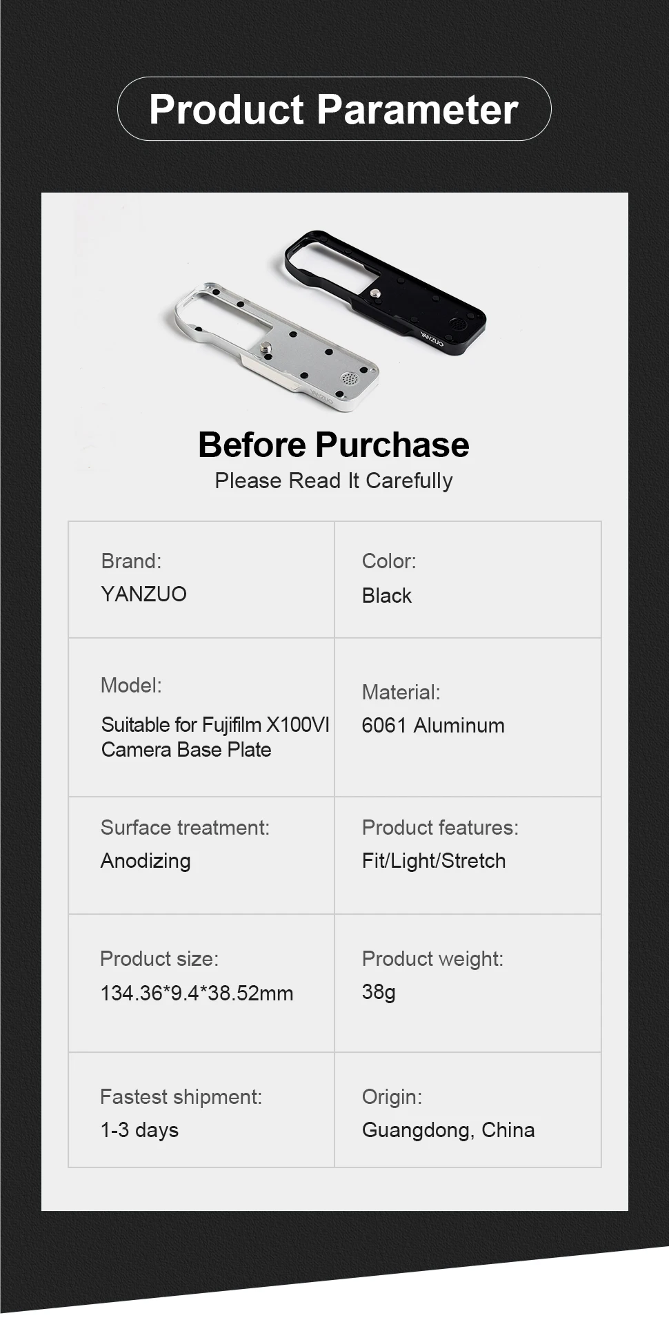 Camera Protection Parts Quick Release Plate Base For Fujifilm X100VI Camera Base