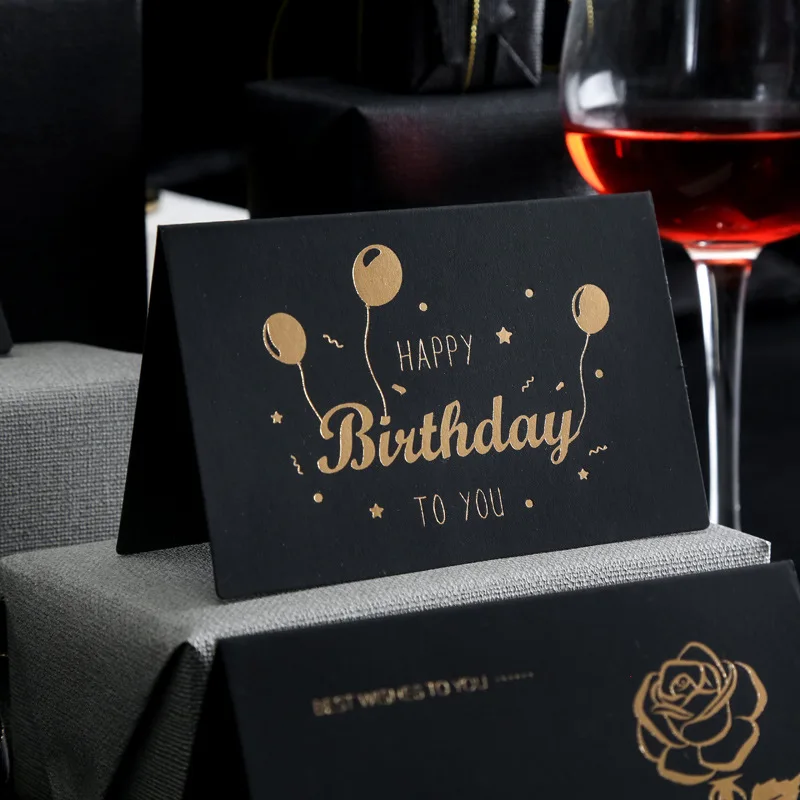 Black Birthday Greeting Card Bronzing Invitations Postcard Wishes Blessing Message Cards Small Card Blank with Envelope 6set birthday greeting cards