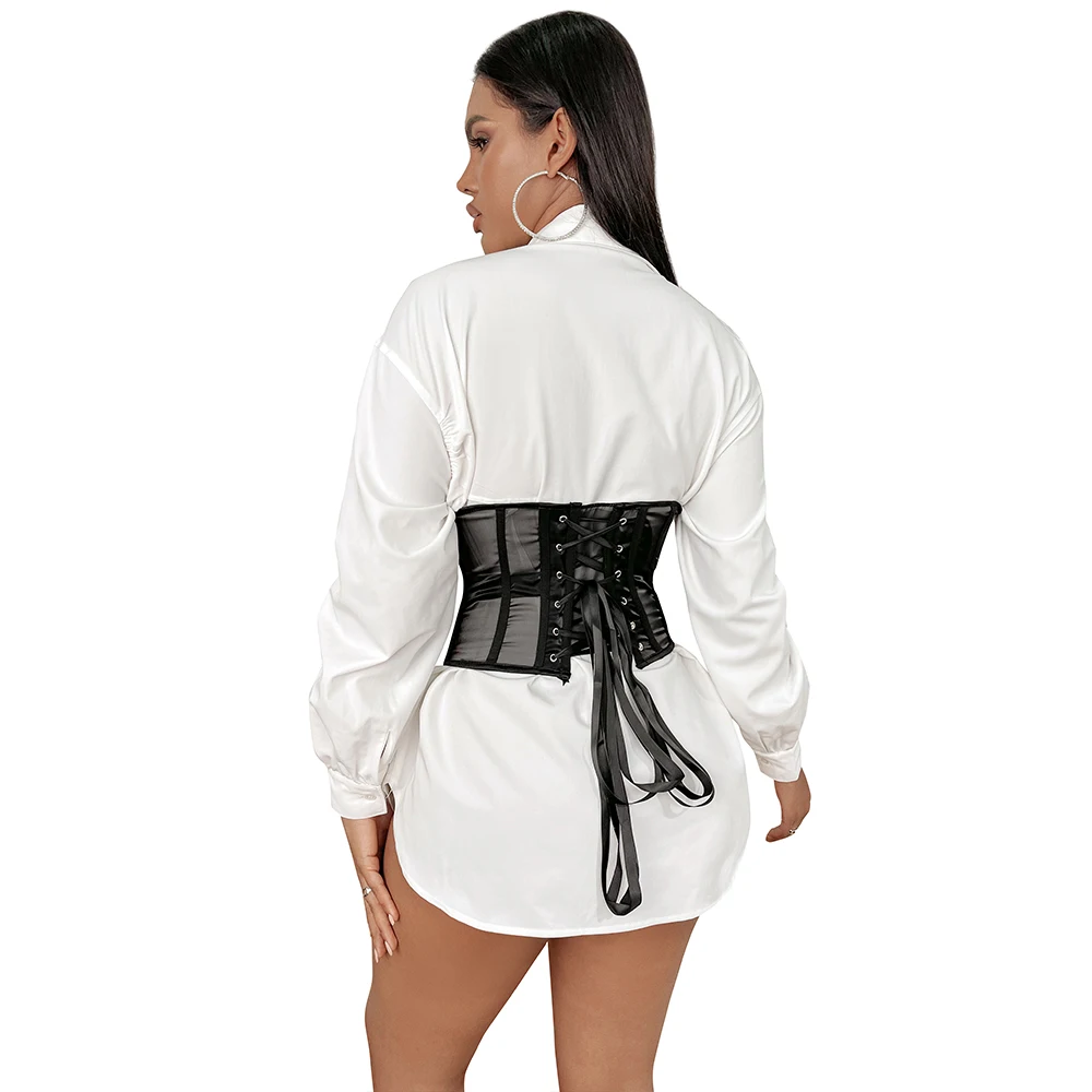 Women Mesh Breathable Zip Underbust Corset Sexy See Through Bustier Waist Cincher
