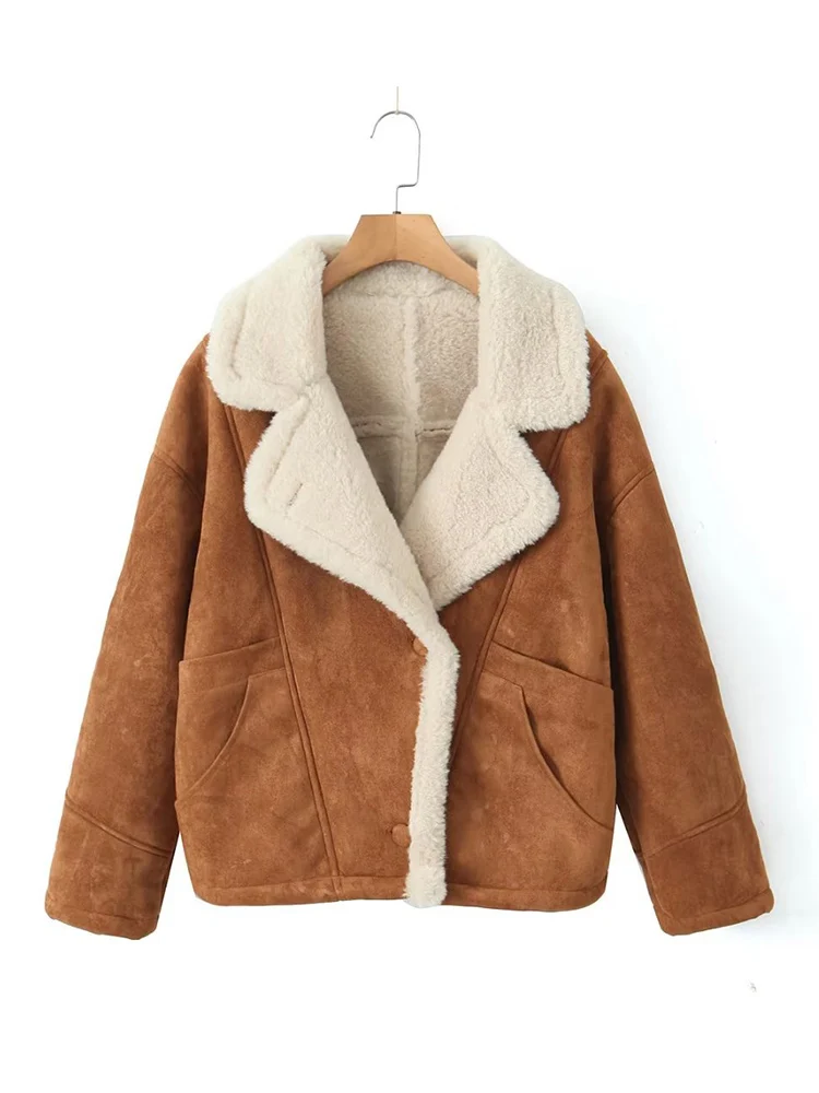 

Fitaylor New Autumn Winter Women Retro Faux Lamb Fur Coat Streetwear Vintage Female Single Breasted Warm Jacket Outwear