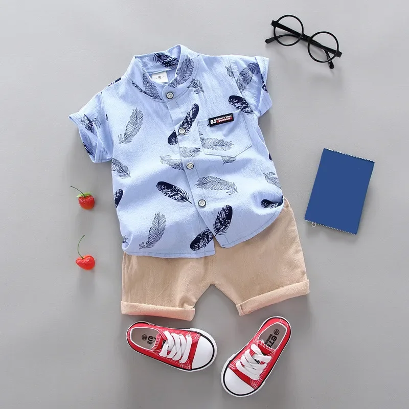 Summer new baby boy clothing sets children's clothing cotton print short sleeve shirt + shorts set Boys clothes