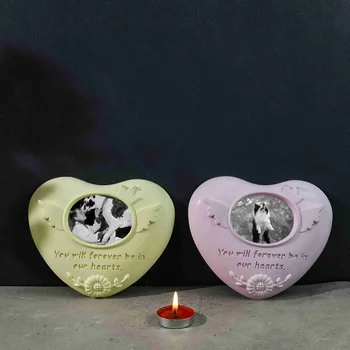 하트 애완 동물 사진 프레임, 묘비 실리콘 몰드, DIY 애완 동물 기념 송진, 몰드 사진 장식