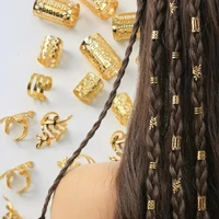 40 pièces assorties d'accessoires de tressage pour cheveux : anneaux métalliques, perles, manchettes, tubes, breloques, décorations ajourées pour tresses africaines et dreadlocks, doré 1