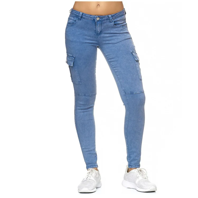 

women streetwear pocket pencil pants Blue black green khaki denim clothes casual sweatpant