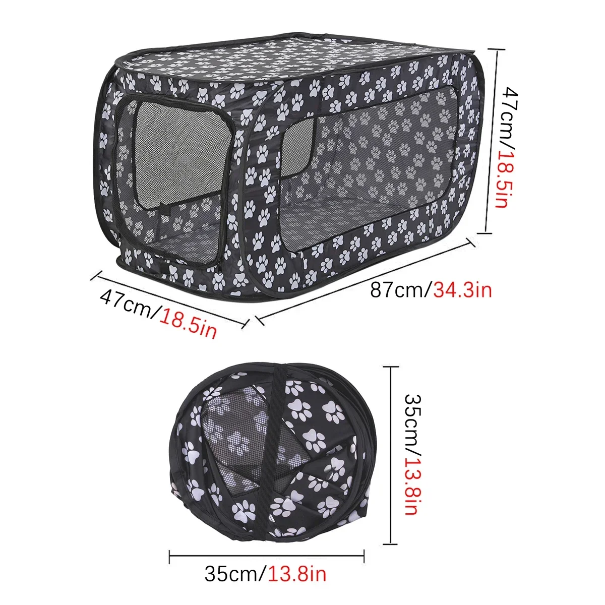 Indoor & Outdoor Foldable Portable Pop-Up Pet Carrier Tent with Mesh Window Zippered Door for Pet Small Dog & Cat Travel Carrier
