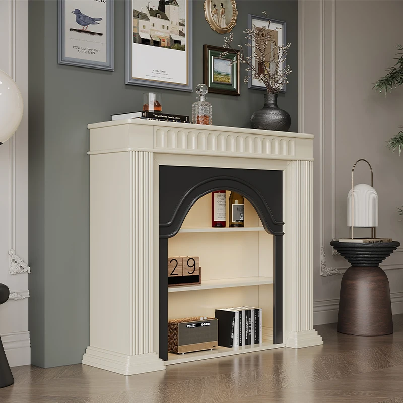 French Cream Wind Solid Wood European Arch Fireplace Decorative Cabinet American Living Room Side Cabinet Entry Entrance