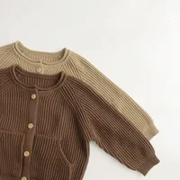 2025 New Autumn Kids Knitted Cardigan Long Sleeved Solid Color Casual Loose Sweater Coat Baby Girls Boys Knitting Cardigan Coat