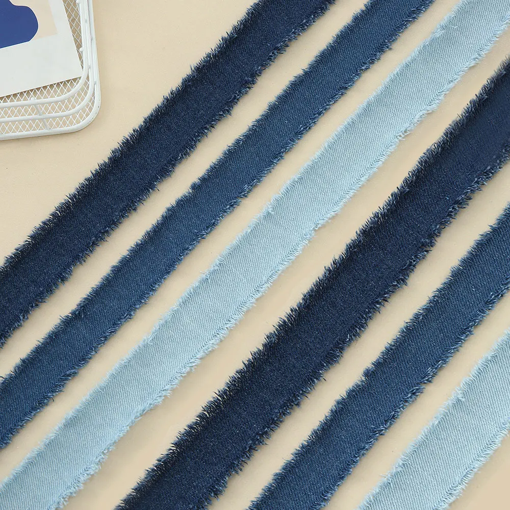 3cm Wide 150cm Long Denim Fabric Tassel Edge Ribbon DIY Handmade Hairclip Bows Denim Sewing Gift Wrapping Decoration Material