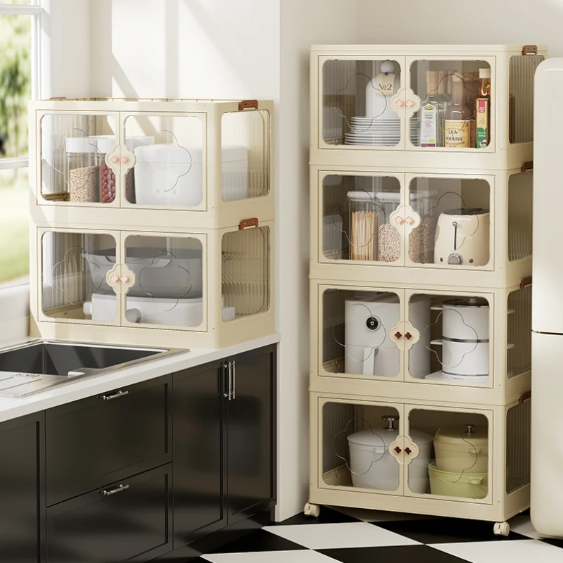 

High Value Meal Side Cabinet Transparent Visual Storage Cabinets Multi-Function Kitchen Cabinet Microwave Oven Storage Rack