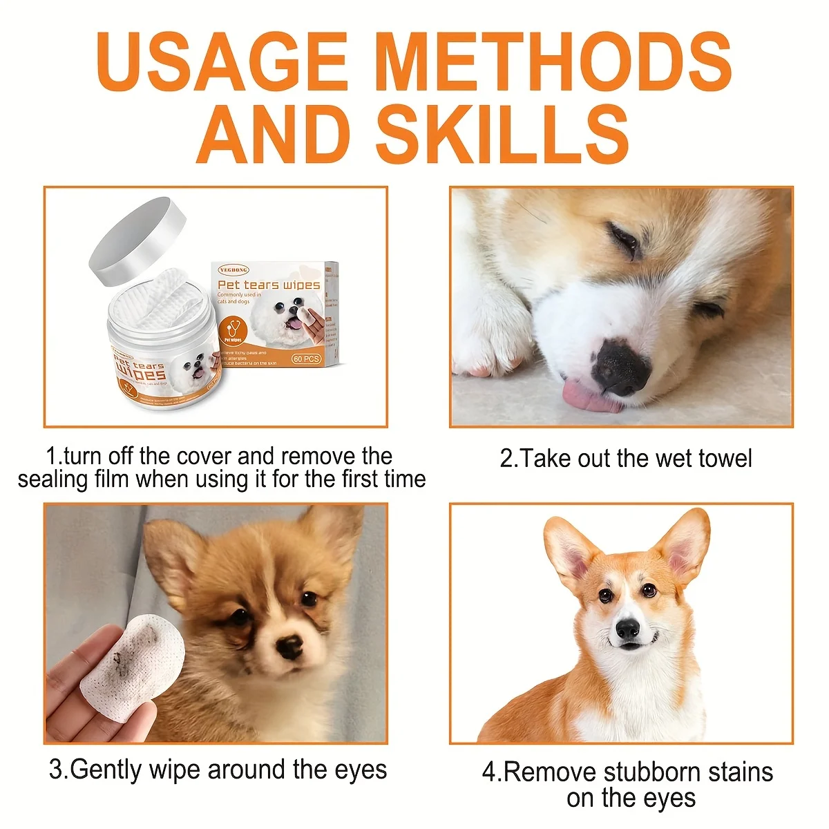 Pet Cleaning Wipes Cats And Dogs Tearmark Wet Wipes Universal No Irritation Canned 1pc