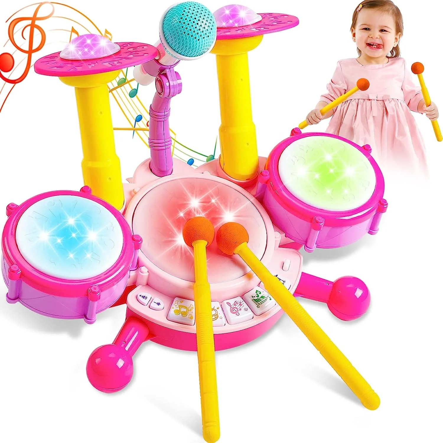 

New Kids Drum Set Musical Instrument Toys Drum Set For Toddlers 1-3 Educational Musical Toys Working Microphone For Babies
