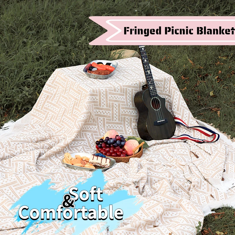 

Одеяло с кисточками в полоску, легкий коврик для сна, для отдыха на открытом воздухе, походов, пляжа, пикника, декоративное покрывало для дивана