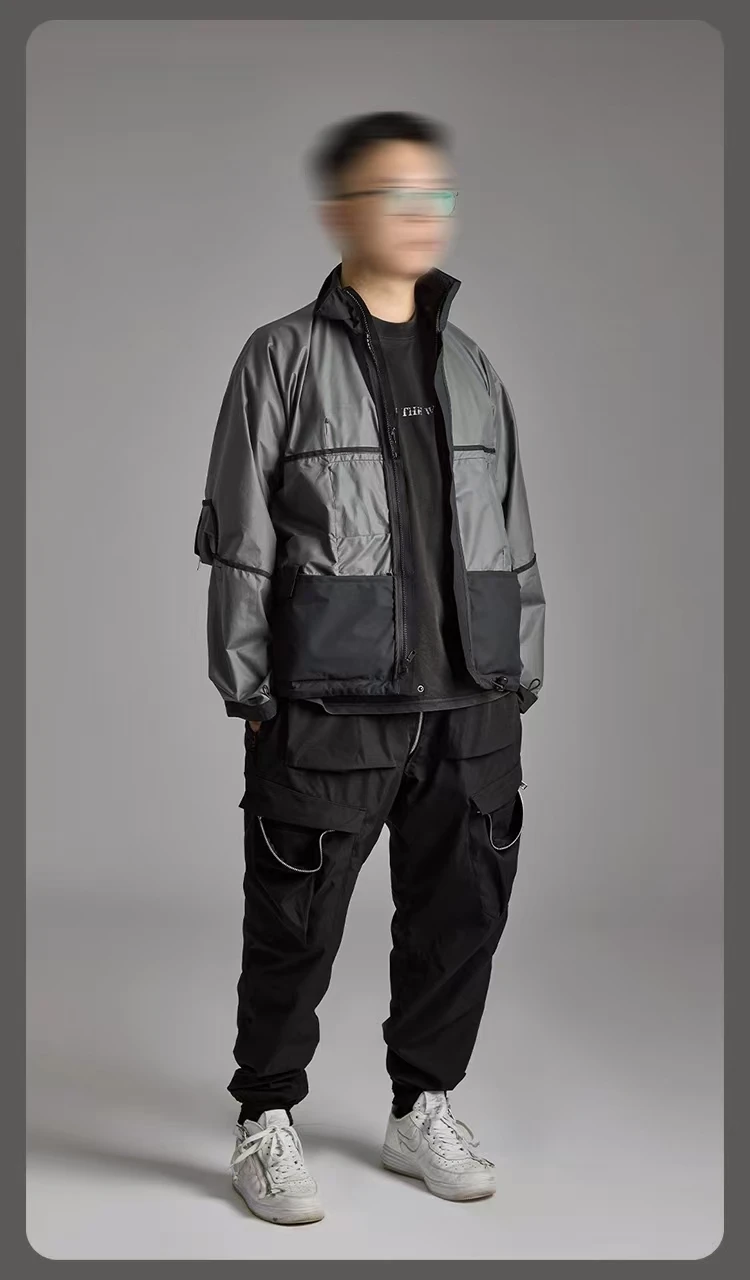 Atzen Front pockets storm jacket gt 2L material convertible frontapron detachable hat-hood techwear