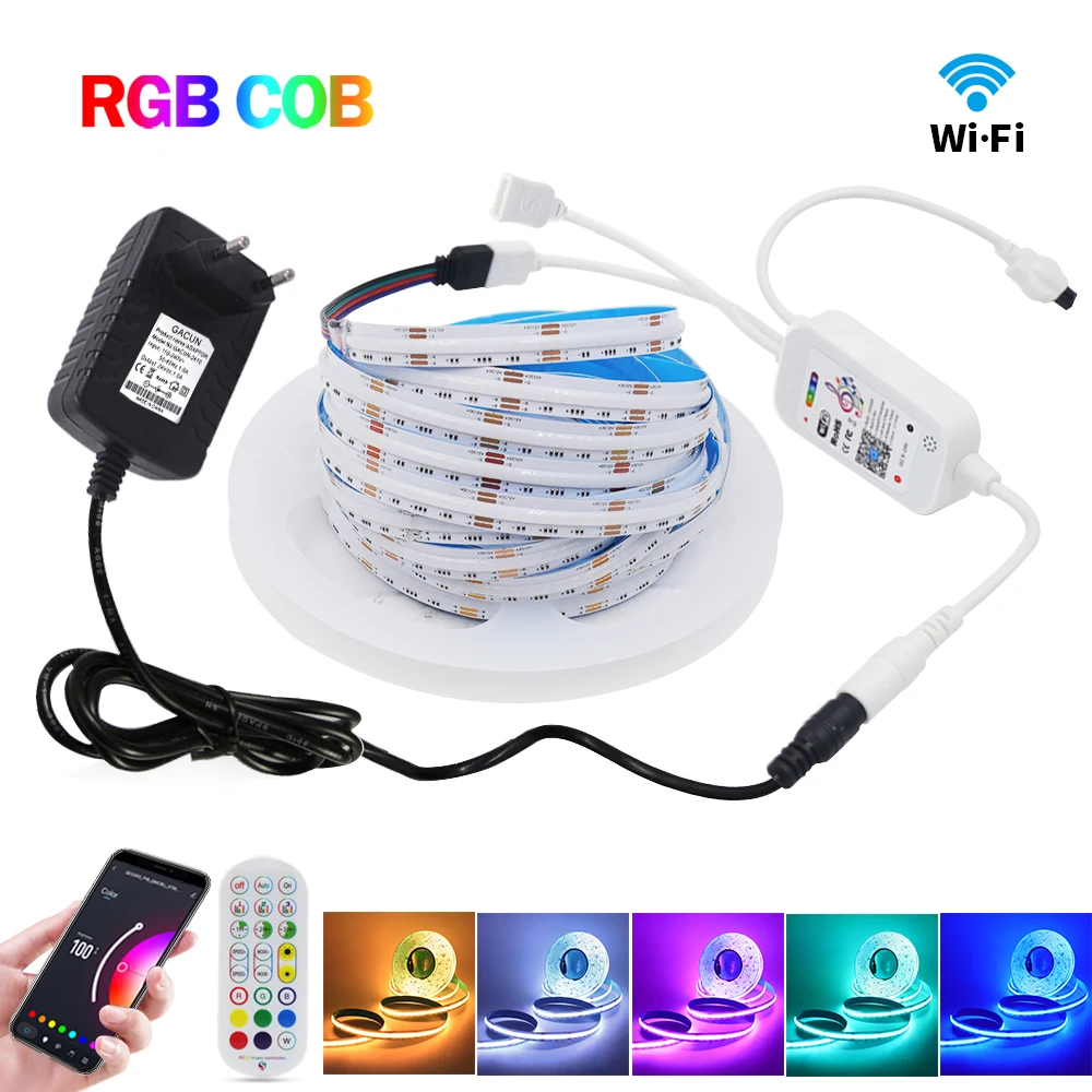 12V 24V RGB COB LED Strip 840LEDs/M High Density WIFI Bluetooth APP Control FOB LED Tape 0.5m -5m Flexible Ribbon TV BackLight