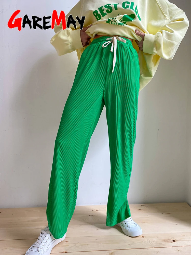 Tanie Letnie spodnie dla kobiet zielony klasyczny Oversize luźna koronka Up