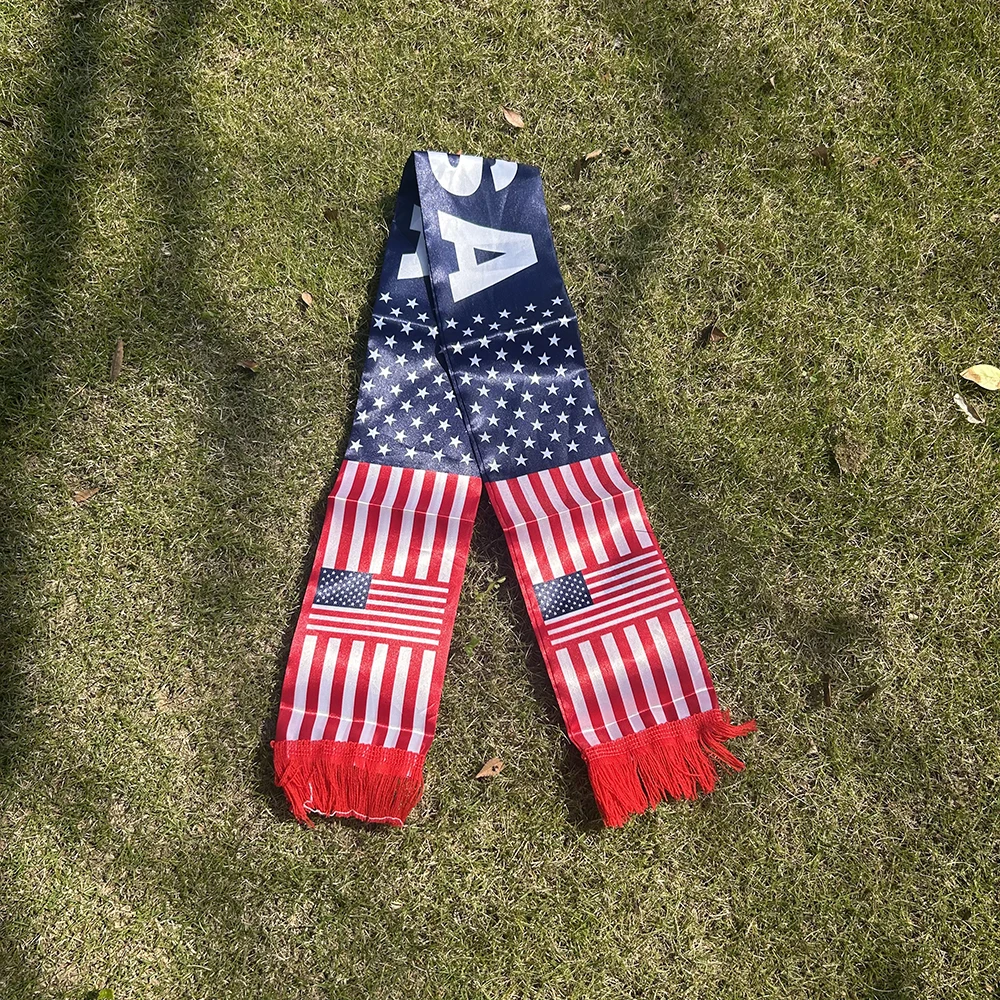 USA Scarf 14x135cm Double-sided Printed United States Flag Satin America Scarf Suitable for 2026 world cup Sports Events - Image 2