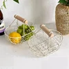 Metal Wire Basket with Wood Handle Decorative Serving Basket for Bread Food Fruit Egg Home Organizer Kitchen Storage Fruit Bins 4