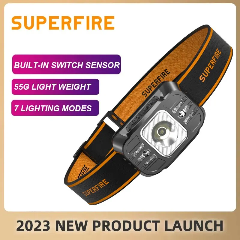 SUPERFIRE HL75-S Mini LED Headlamp Type-C Rechargeable Powerful Sensor Headlights Adjustable Outdoor Fishing Camping Lantern led headlamp