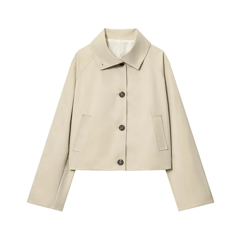 MUJER Women's Trench Coat Cropped Demi-season Jacket for Women Outerwears Short Women's Windbreaker Button Outdoor Coats Ladies - 3