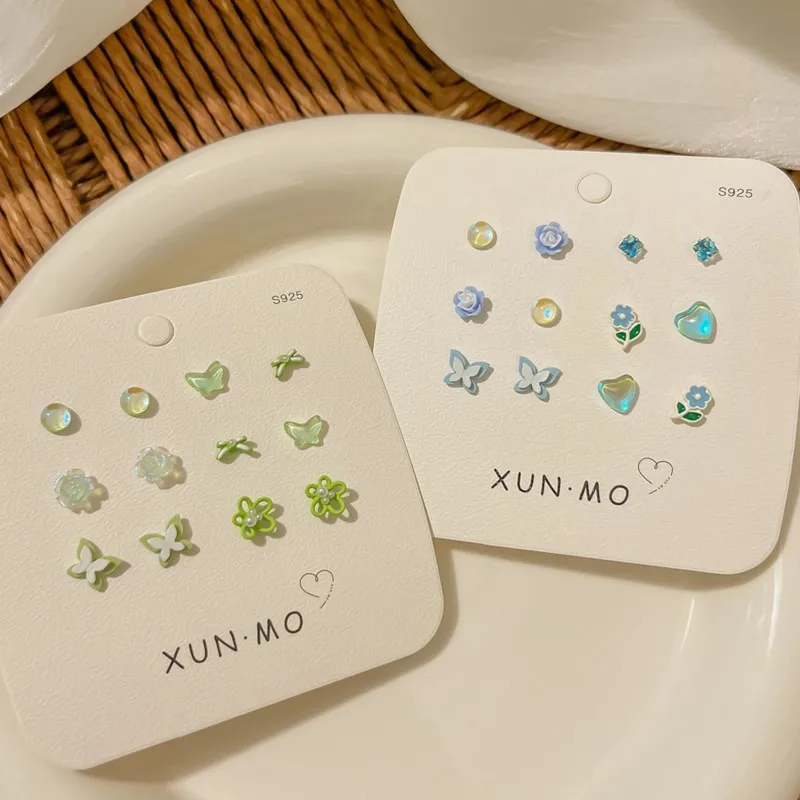 6Pairss/Set Multi Color Tiny Fairy Flower Stud Earrings for Women Korean Trendy Y2K Earrings Daily Jewelry Gifts