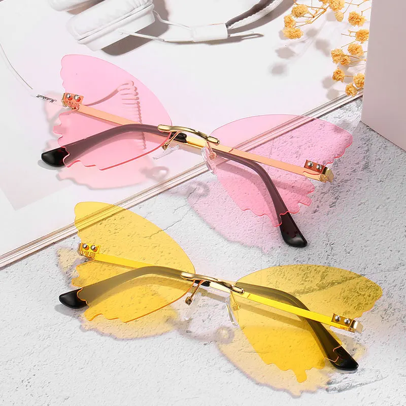 

New Rimless Sunglasses Women's Stylish Large Frame Sunglasses Butterfly Glasses