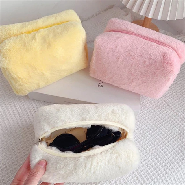Cute Plush Makeup Bag for Women Portable Travel Small Cosmetic Bags Solid  Color Zipper Toiletry Bag Washing Pouch Storage Bags - AliExpress