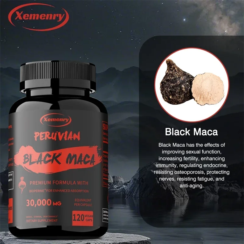 Black Maka Root Capsules Men Energy Endurance and Vitality Booster Builds Muscle Strength and Drive