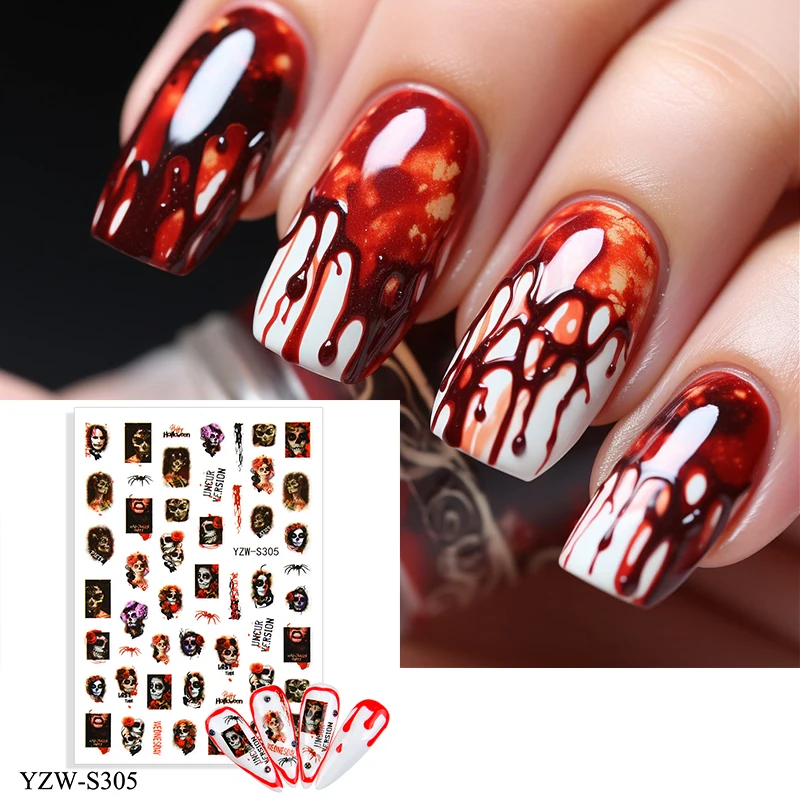 Horror Style Nail Art Sticker Art Nail Decalcomanie Clown Spider Mask Bat Nail Art Decorations Forniture Per Nail Art Fai Da Te