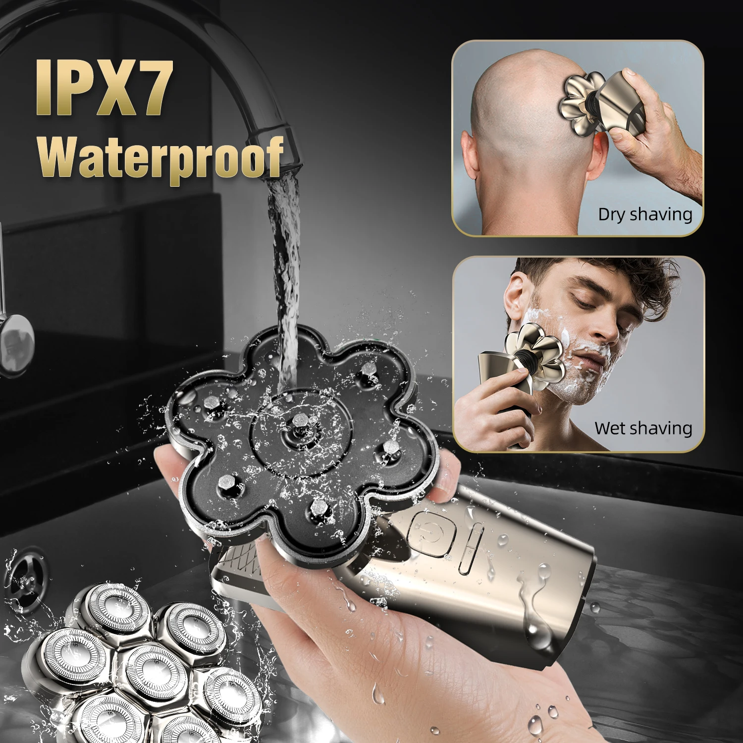 Electric Head Shaver for Bald Men 7 Blades Floating Razor Hair Trimmer USB Rechargeable LED Display Waterproof Beard Shavers 2