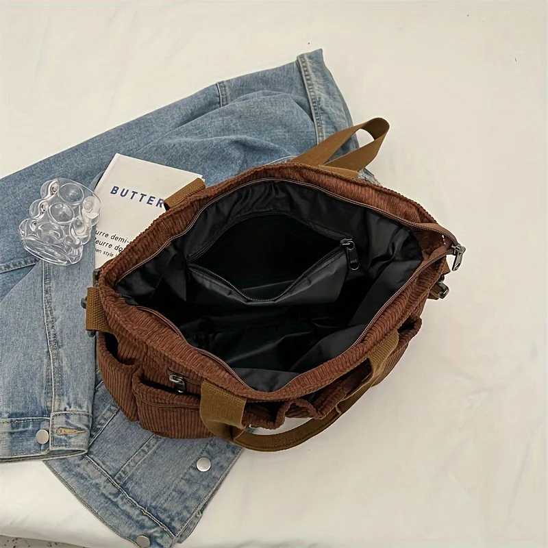Korean Simple Women's Crossbody Bag Large Capacity Handbags Multiple Pockets Corduroy Shoulder Bag For Women