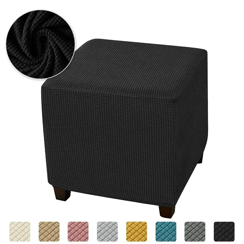 Luxurious Elastic Square Ottoman Cover - Plush Polar Fleece Footrest Slipcover and Furniture Protector