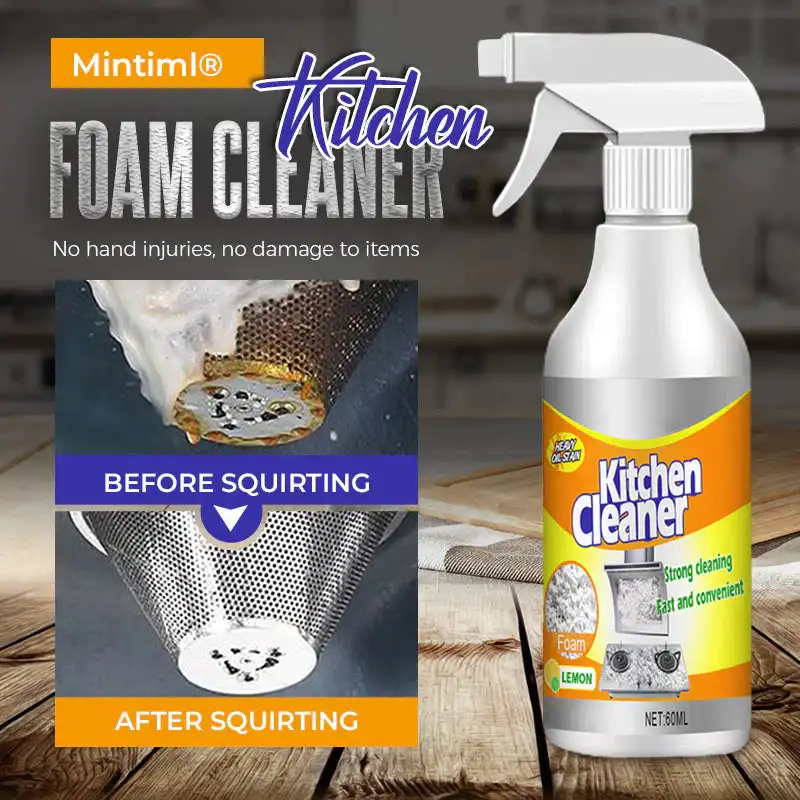 Kitchen Foam Cleaner 60ml Powerful Rinse-Free Bubble Cleaner Degreasing  Cleaning Spray Powerful Stain Removal Foam Cleaner