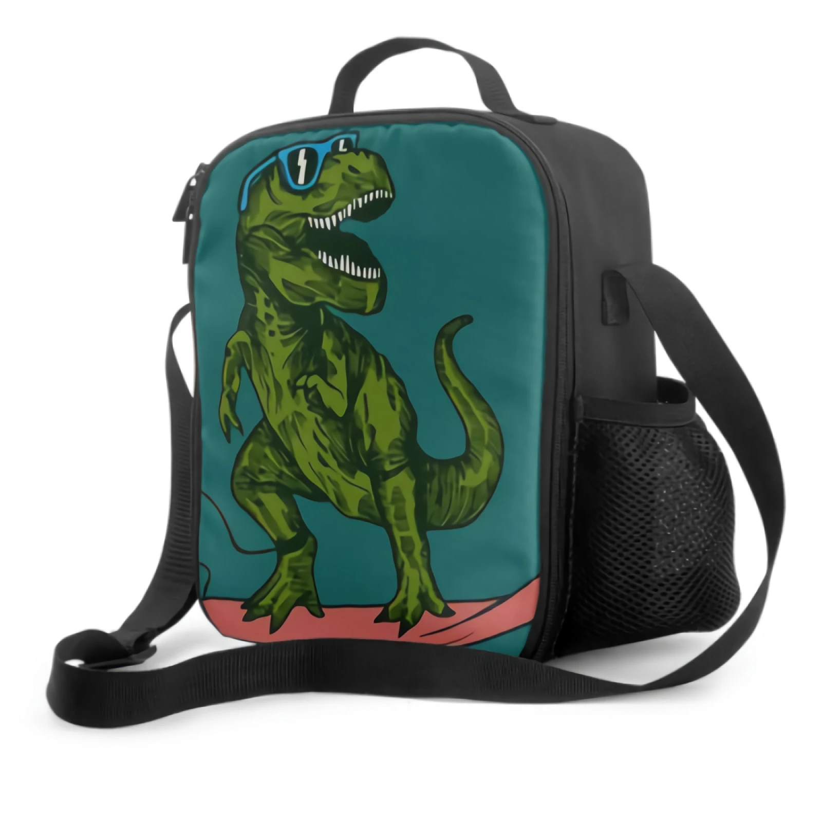 

Happy Dinosaur Surfer Wearing Sunglasses Drawing Insulated Lunch Bag for School Work Picnic Tote Lunch Box Containers for Kids