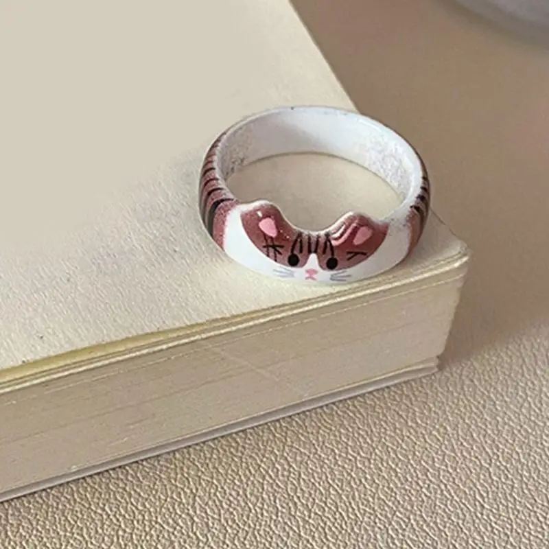 A52E Modischer Ring mit Katzenmotiv und Emaille-Verzierung, Valentinstag- und Neujahrsgeschenk, Schmuck für den Alltag oder – Detail 9