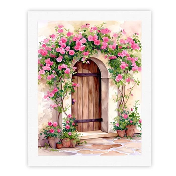 Dipinto a Numeri CHENISTORY: Fiori e Porta su Tela, Arte Dipinta a Mano, Regalo Fai-da-Te, Kit Pittura a Numeri, Decorazione per la Casa