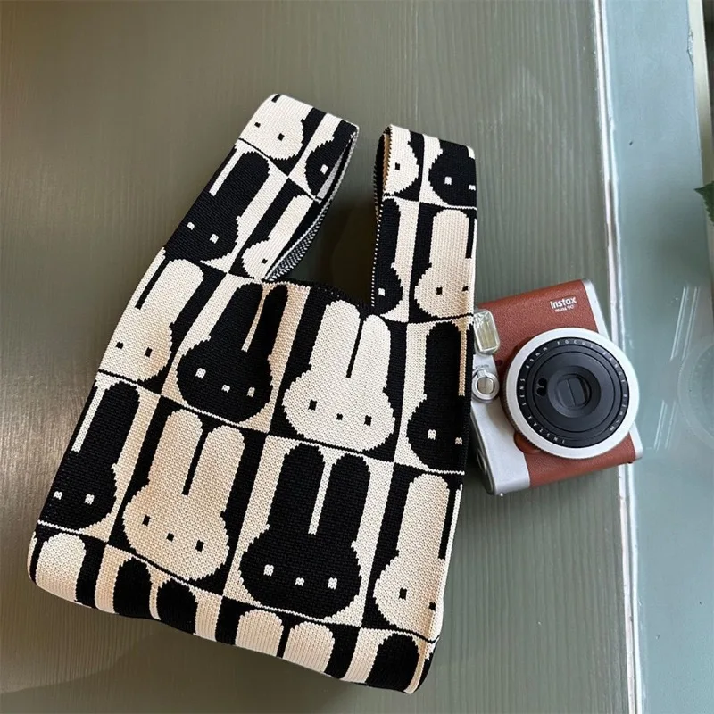 Chic Miffy Knitted Cartoon Tote - Stylish & Spacious Lunch Bag