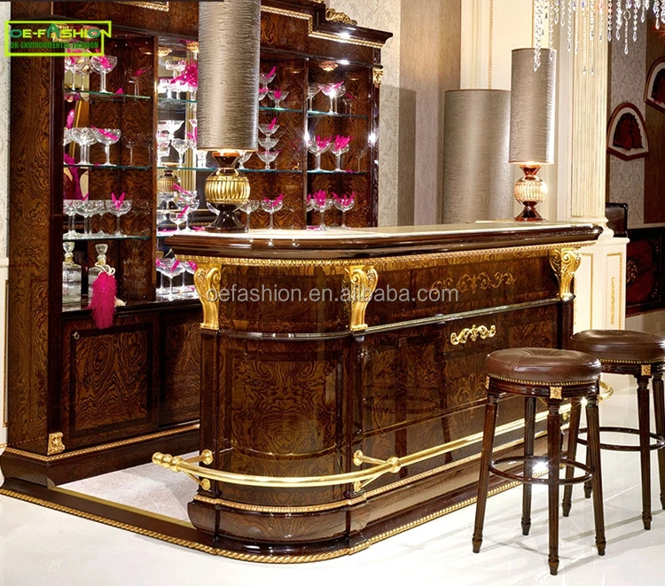 Vitoria Style Bar Home Furniture, Exquisite Carved Wooden Bar Counter Table, Luxury Brown Wooden Wine Cabinet image 5