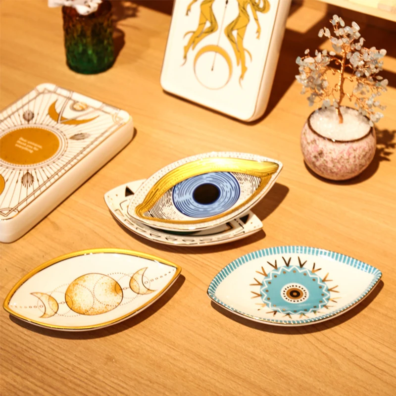 Ceramic Jewelry Tray Trinket Dish Rings Earrings Necklaces Dish Evil Eye Decorative Plate Bowl Home Decor 17