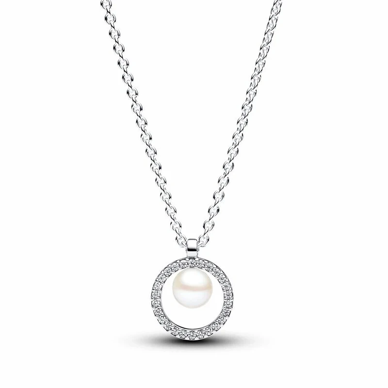 New Classic 100% 925 Silver Women's Heart shaped Snake Bone Necklace and Pearl Bead Necklace DIY Charm Jewelry Gift