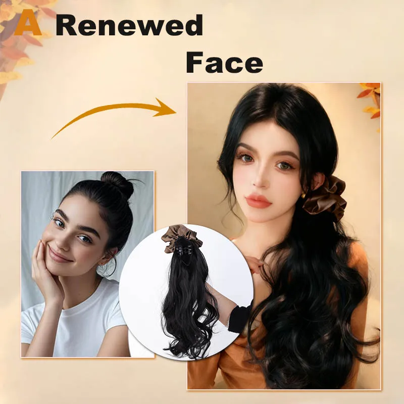 Synthetic Wig Braid Women's Claw Clip Headband Curly Ponytail Hair Low Tie Fake Ponytail For Women Pear roll ponytail