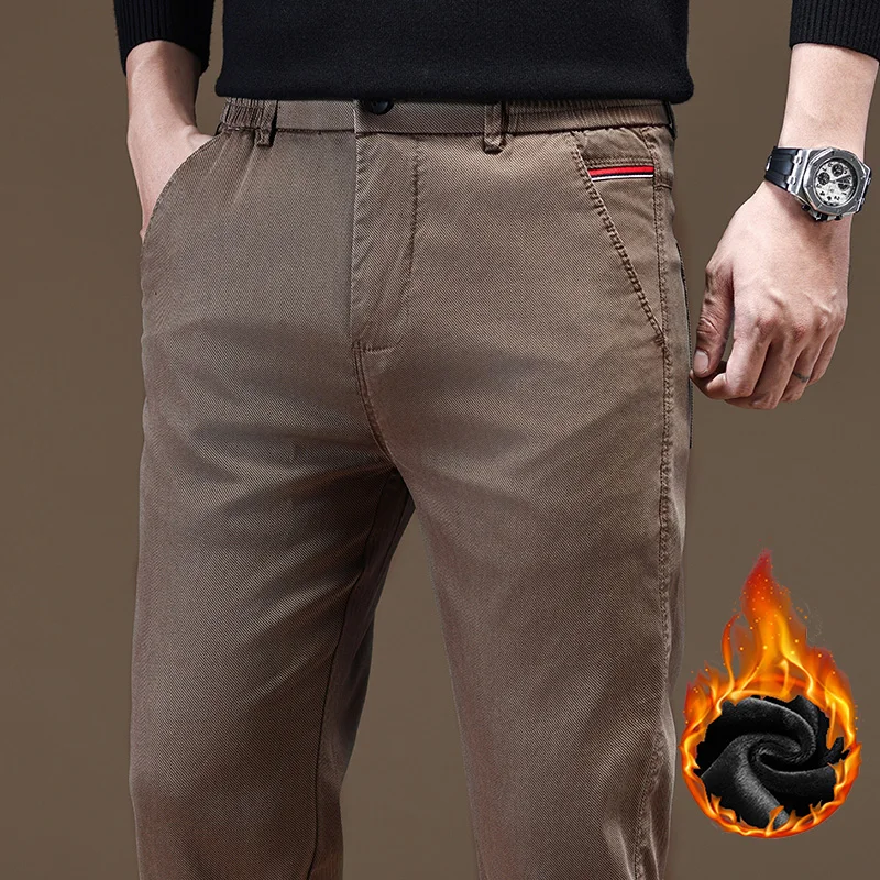 2025 männer Neue Winter Gerade Bein Casual Hosen Männlichen Herbst Winter Thermische Business Täglichen Slim Fit Mode Schwarz Grau Hosen – Detail 6