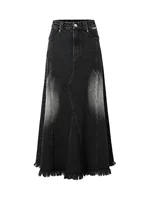 High Waist A-Line Denim Skirt for plus Size Women Korean Sle Commute Pear ape Body Design Sense Tassel Mid-Length Skirt